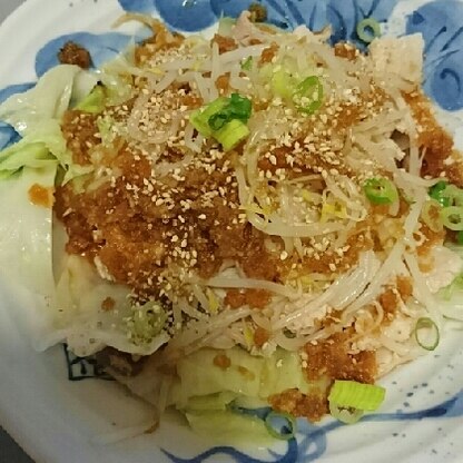 肉が足りなそうなので茹でキャベ
ツと茹でもやしを加えました(笑)。
とても美味しかったです。